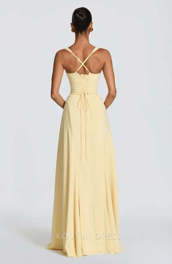 Elegant A-Line Sweetheart Sleeveless Criss-Cross Pale Yellow Floor-Length Prom Dress