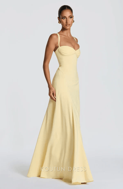 Elegant A-Line Sweetheart Sleeveless Criss-Cross Pale Yellow Floor-Length Prom Dress