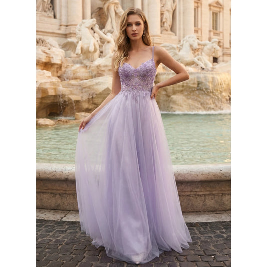 Elegant A-Line Sweetheart Sleeveless Embellished Sparkly Lavender Floor-Length Prom Dress for Women