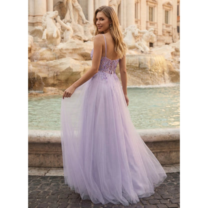 Elegant A-Line Sweetheart Sleeveless Embellished Sparkly Lavender Floor-Length Prom Dress for Women