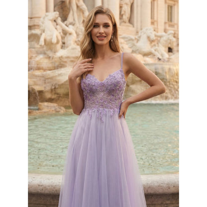 Elegant A-Line Sweetheart Sleeveless Embellished Sparkly Lavender Floor-Length Prom Dress for Women