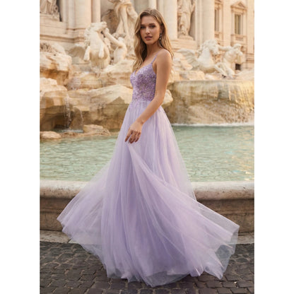 Elegant A-Line Sweetheart Sleeveless Embellished Sparkly Lavender Floor-Length Prom Dress for Women