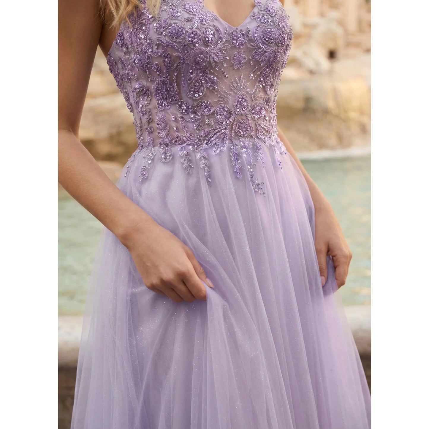 Elegant A-Line Sweetheart Sleeveless Embellished Sparkly Lavender Floor-Length Prom Dress for Women