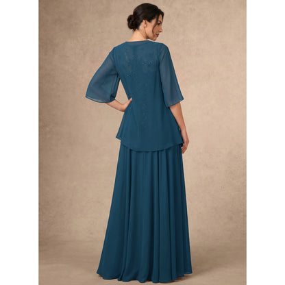 Elegant A-Line Sweetheart Sleeveless Embellished Teal Floor-Length Mother Of The Bride Gown