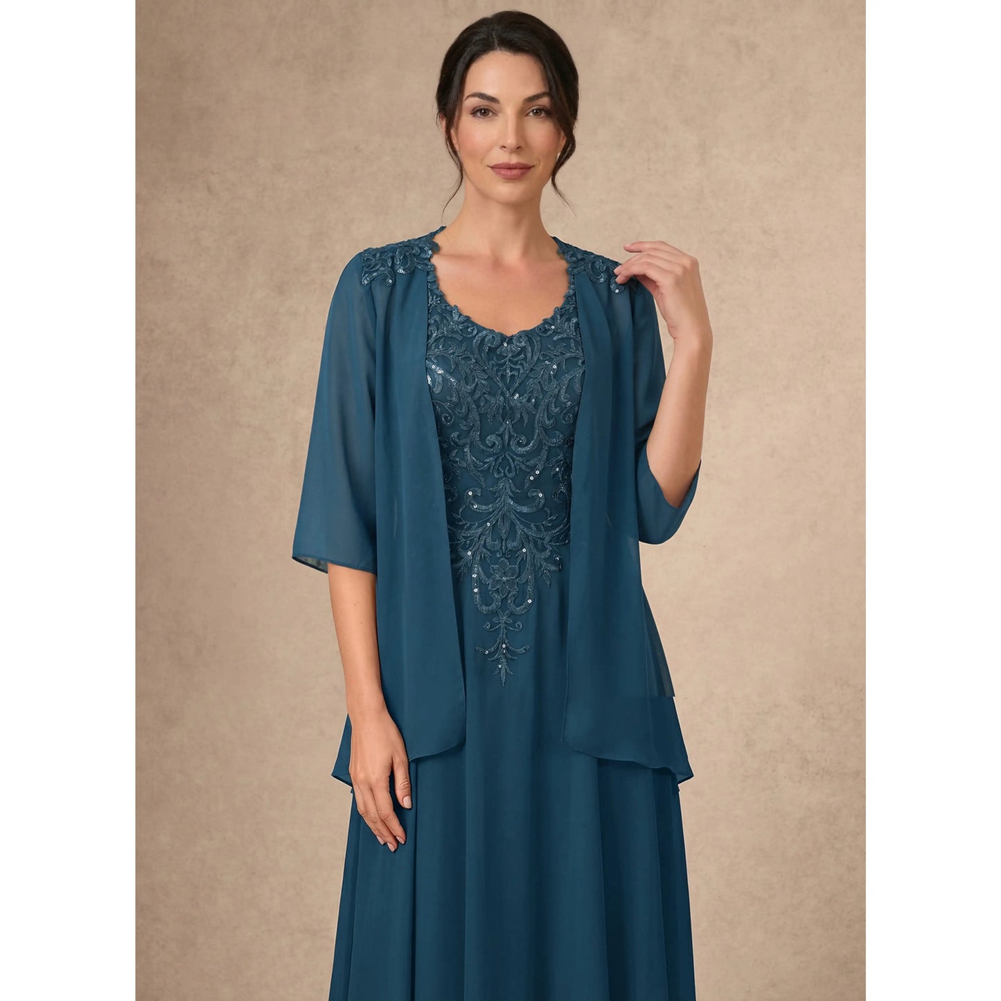 Elegant A-Line Sweetheart Sleeveless Embellished Teal Floor-Length Mother Of The Bride Gown