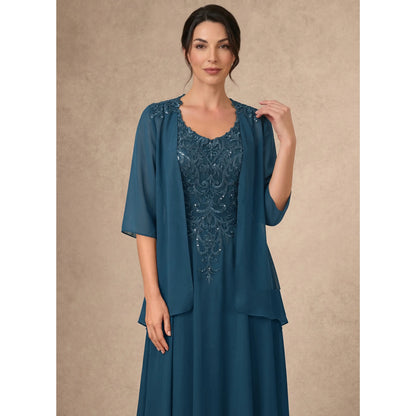 Elegant A-Line Sweetheart Sleeveless Embellished Teal Floor-Length Mother Of The Bride Gown