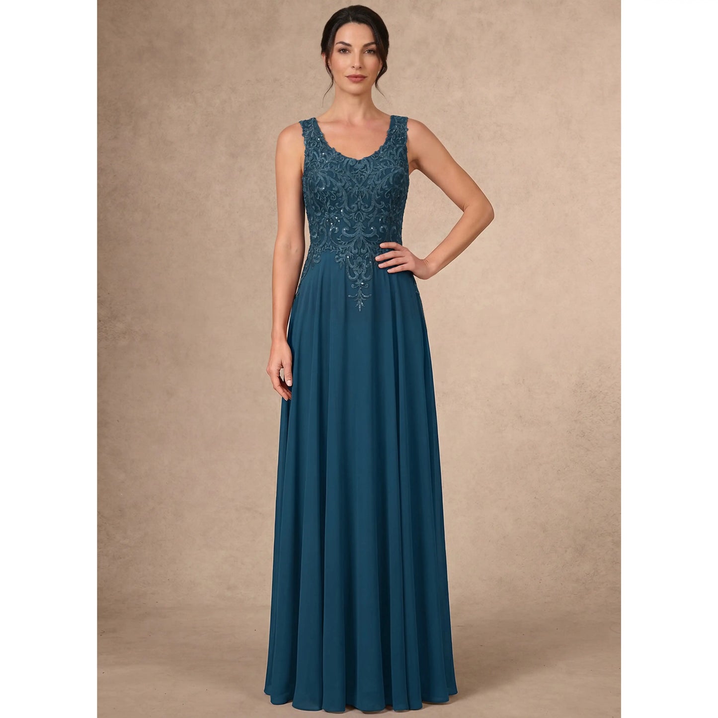 Elegant A-Line Sweetheart Sleeveless Embellished Teal Floor-Length Mother Of The Bride Gown