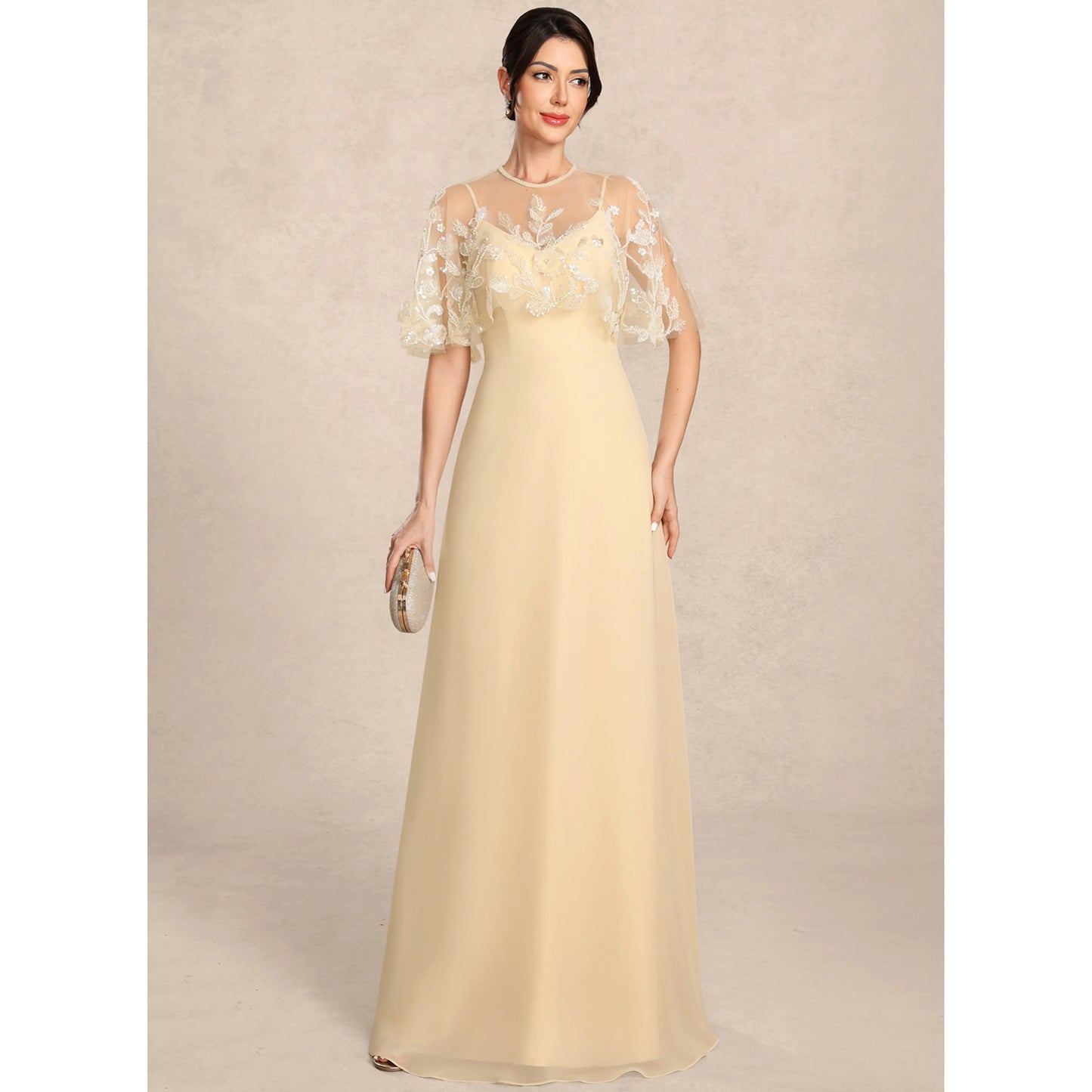 Elegant A-Line Sweetheart Sleeveless Embroidered Flowy Champagne Floor-Length Mother Of The Bride Dresses Women's Gown