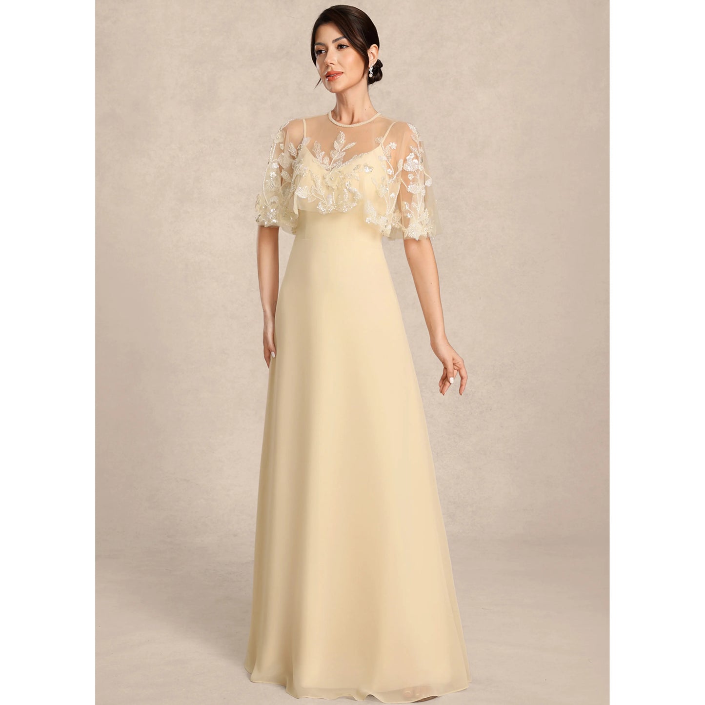 Elegant A-Line Sweetheart Sleeveless Embroidered Flowy Champagne Floor-Length Mother Of The Bride Dresses Women's Gown