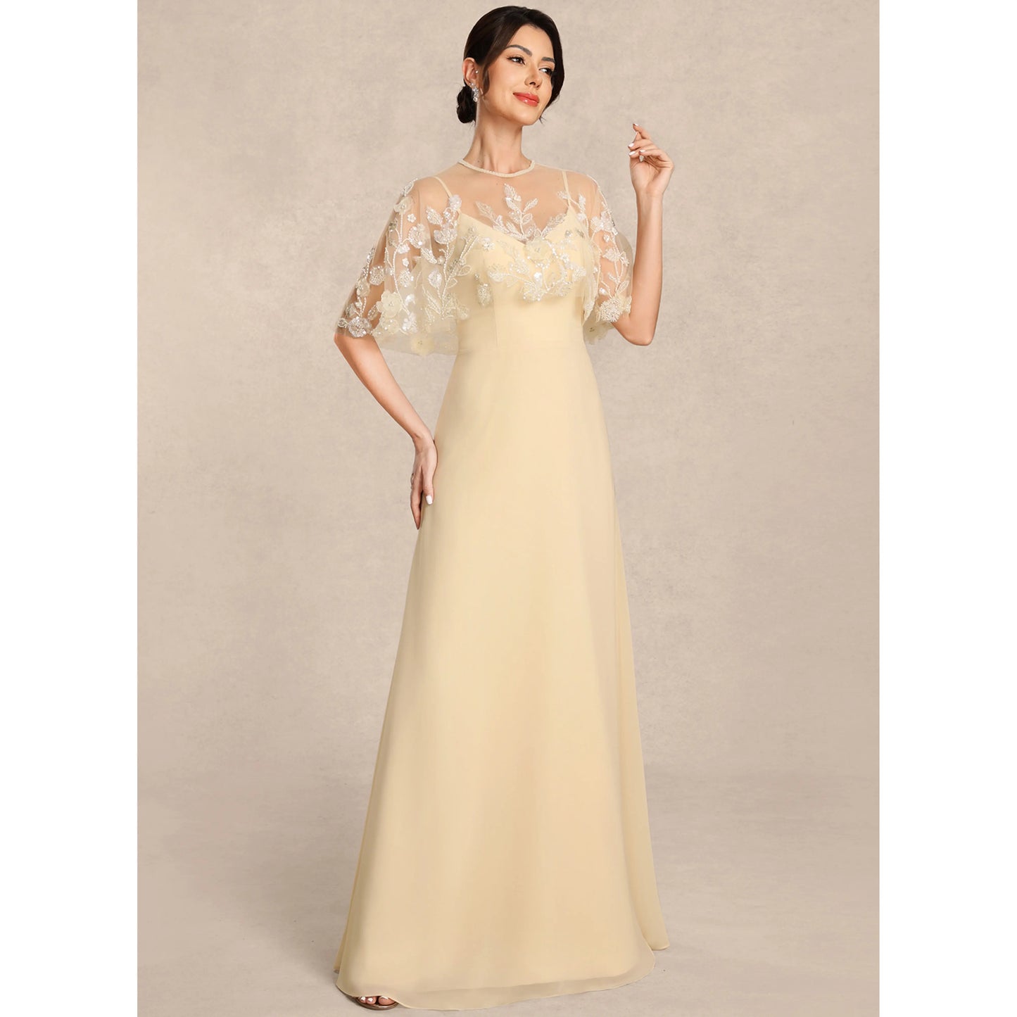Elegant A-Line Sweetheart Sleeveless Embroidered Flowy Champagne Floor-Length Mother Of The Bride Dresses Women's Gown