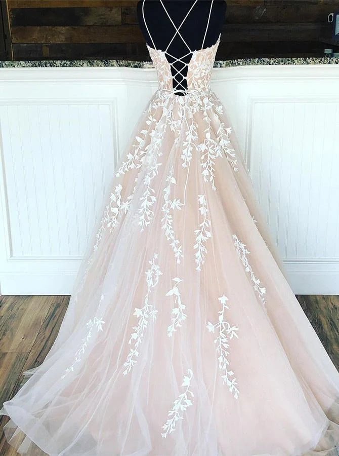 Elegant A-Line Sweetheart Sleeveless Floral Applique Blush Pink Floor-Length Prom Dress