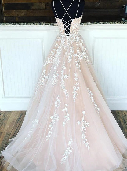 Elegant A-Line Sweetheart Sleeveless Floral Applique Blush Pink Floor-Length Prom Dress