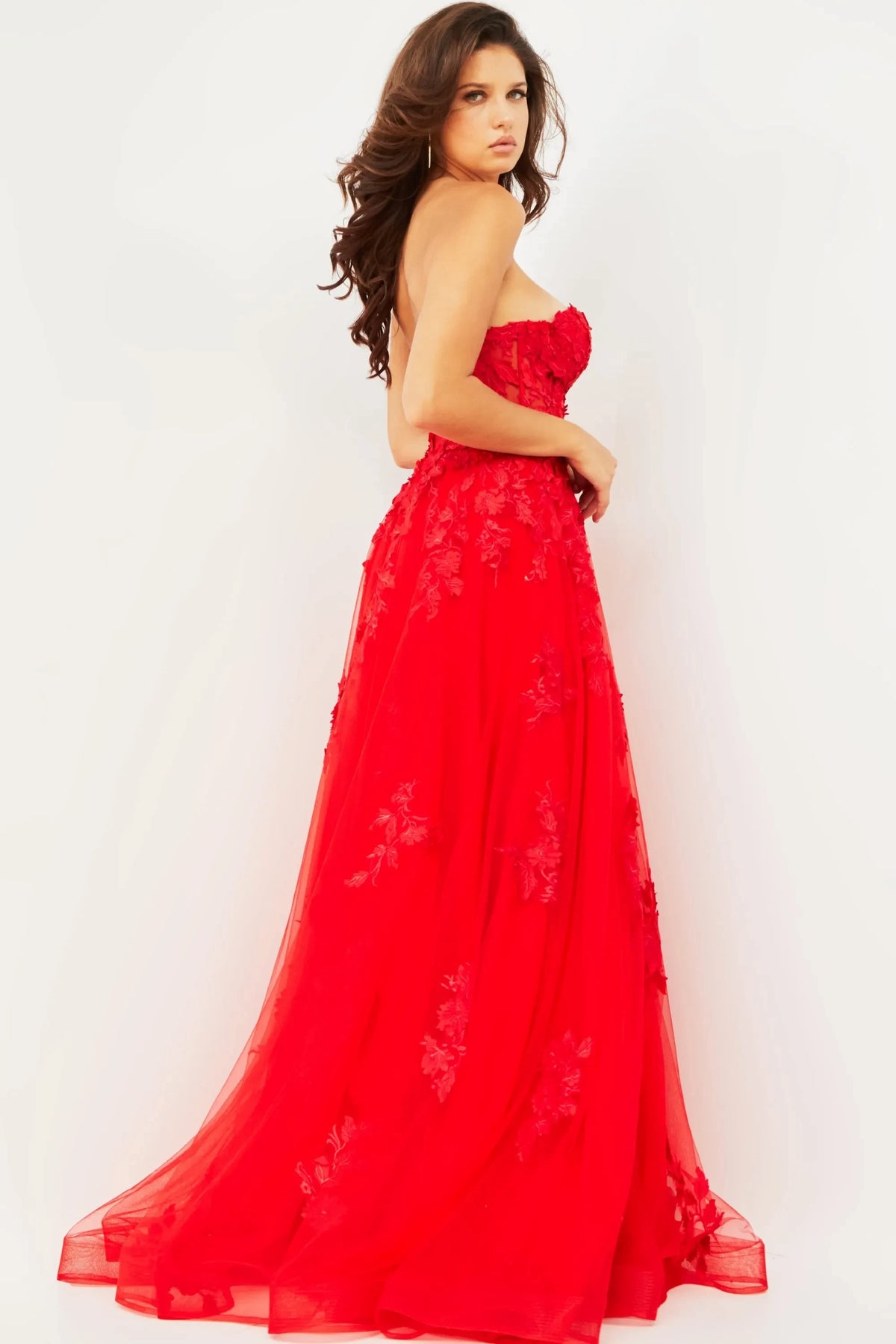Elegant A-Line Sweetheart Sleeveless Floral Applique Red Floor-Length Evening Dresses Women's Gown