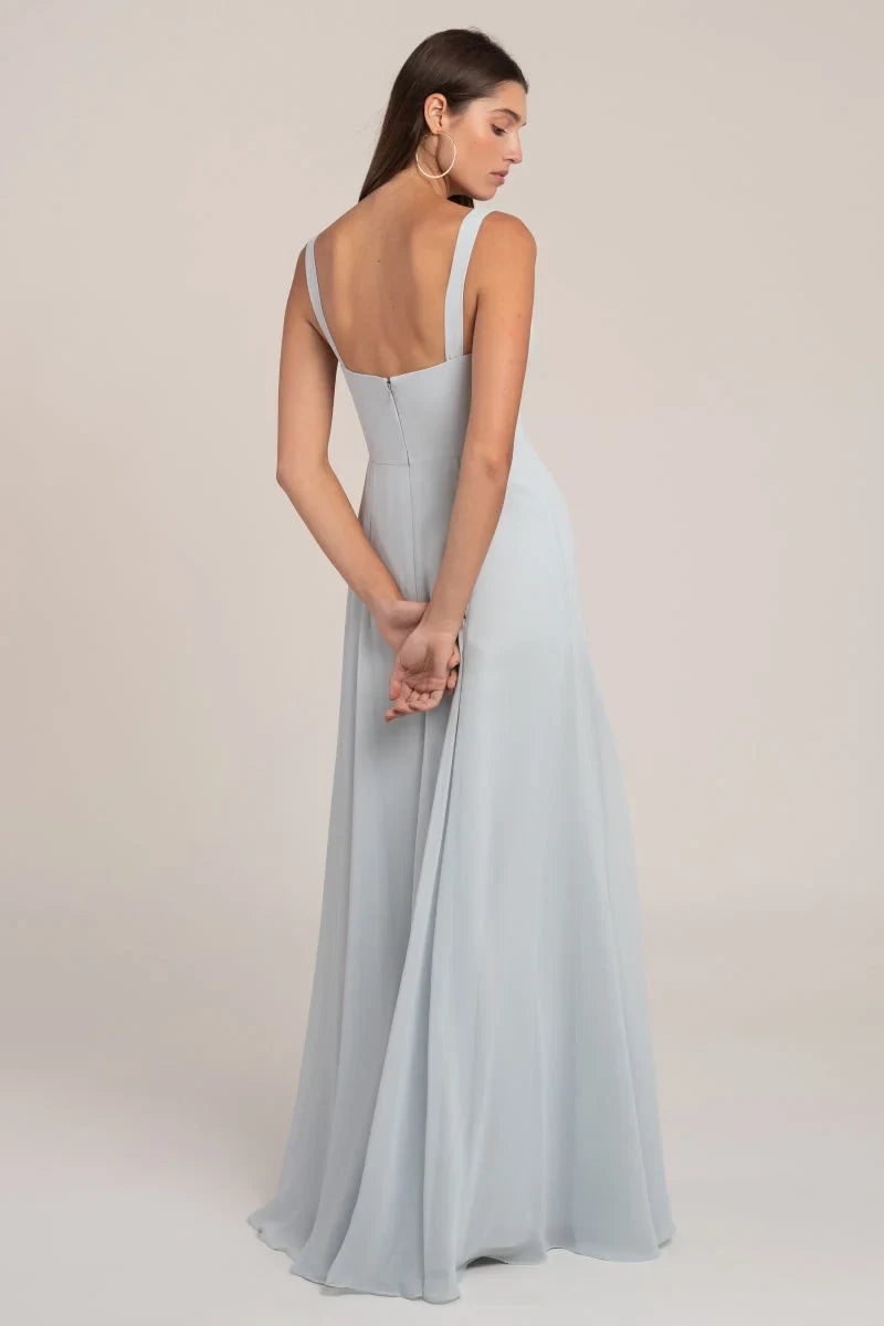 Elegant A-Line Sweetheart Sleeveless Flowy Slit Sage Blue Floor Bridesmaid Dress