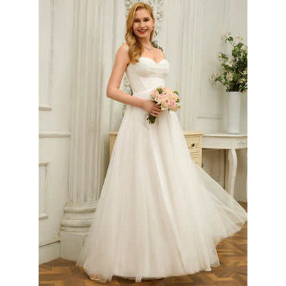 Elegant A-Line Sweetheart Sleeveless Flowy Slit White Floor Wedding Dress Bridal Gown