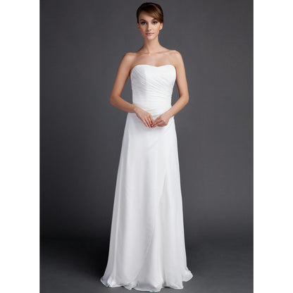 Elegant A-Line Sweetheart Sleeveless Flowy White Floor-Length Wedding Gown