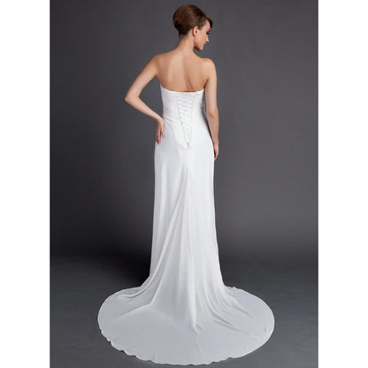 Elegant A-Line Sweetheart Sleeveless Flowy White Floor-Length Wedding Gown