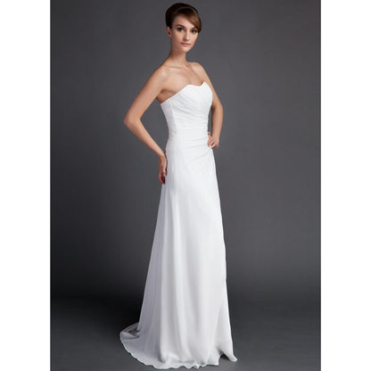 Elegant A-Line Sweetheart Sleeveless Flowy White Floor-Length Wedding Gown