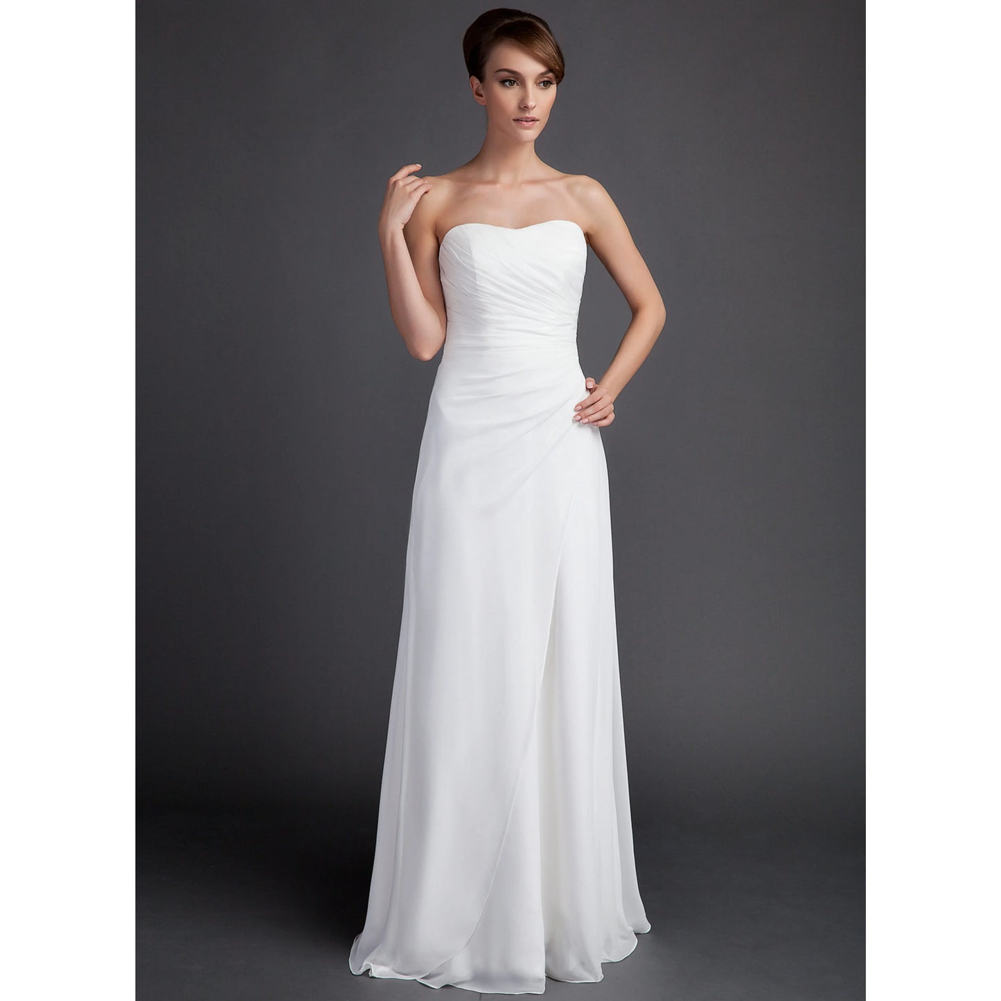Elegant A-Line Sweetheart Sleeveless Flowy White Floor-Length Wedding Gown