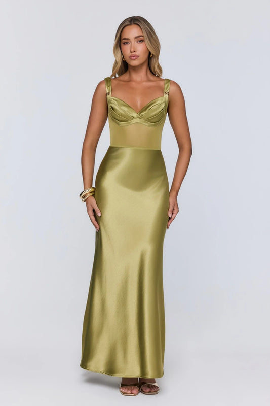 Elegant A-Line Sweetheart Sleeveless Glamorous Olive Green Floor-Length Prom Dresses Women's Gown
