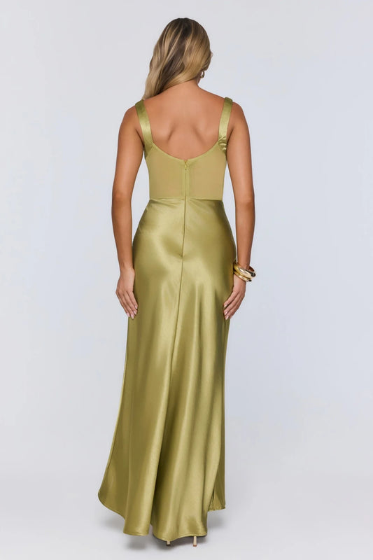 Elegant A-Line Sweetheart Sleeveless Glamorous Olive Green Floor-Length Prom Dresses Women's Gown