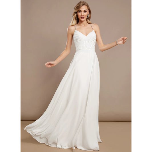 Elegant A-Line Sweetheart Sleeveless High Slit White Floor-Length Wedding Dresses