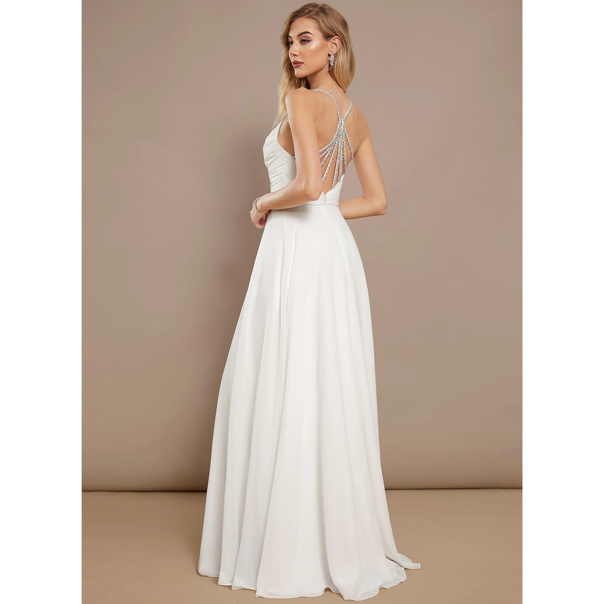 Elegant A-Line Sweetheart Sleeveless High Slit White Floor-Length Wedding Dresses
