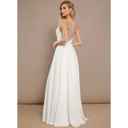 Elegant A-Line Sweetheart Sleeveless High Slit White Floor-Length Wedding Dresses