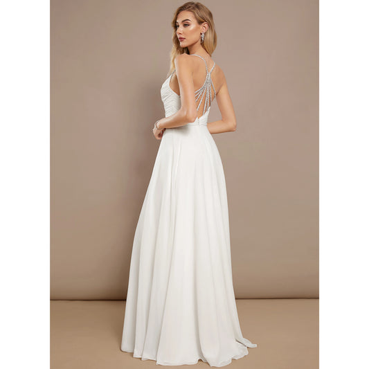 Elegant A-Line Sweetheart Sleeveless High Slit White Floor-Length Wedding Dresses