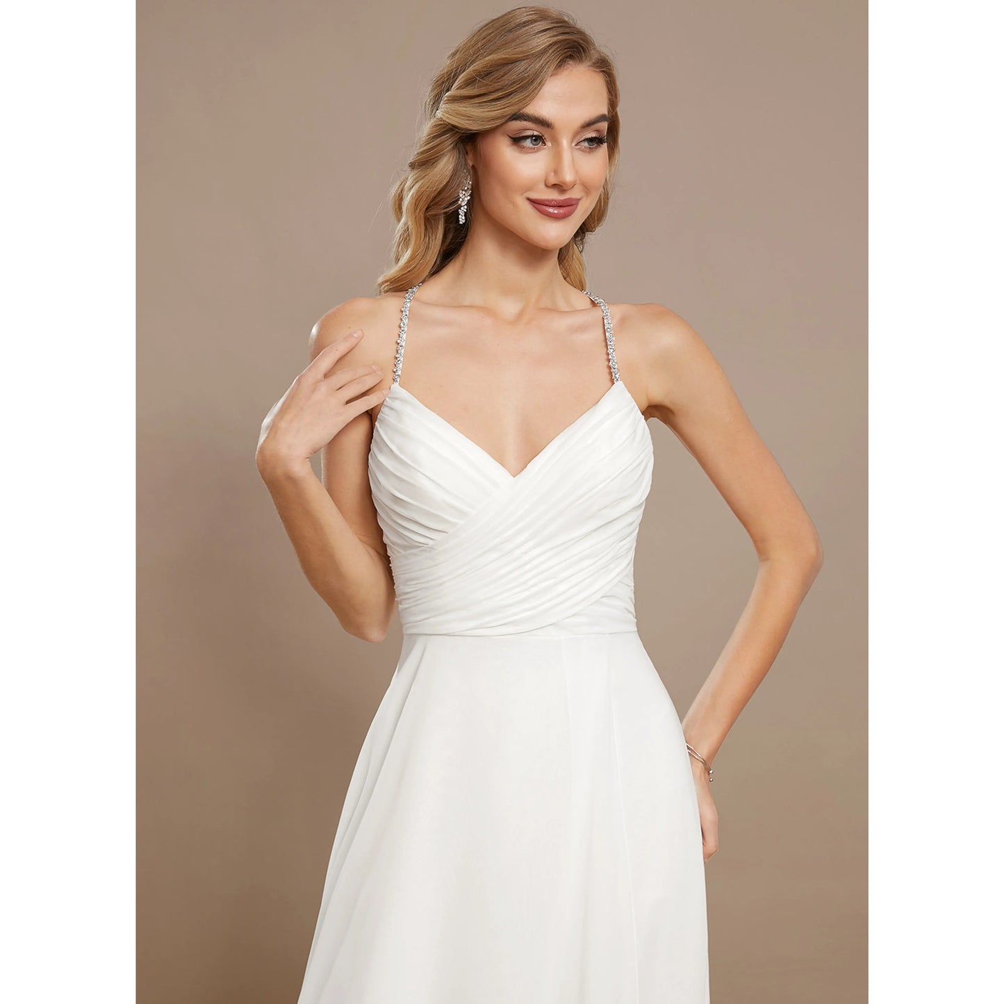 Elegant A-Line Sweetheart Sleeveless High Slit White Floor-Length Wedding Dresses