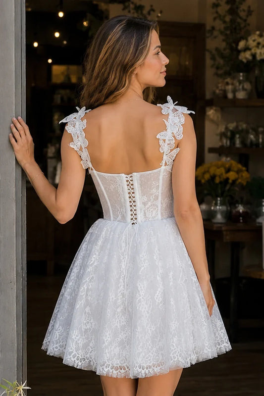Elegant A-Line Sweetheart Sleeveless Lace White Mini Bridesmaid Dress