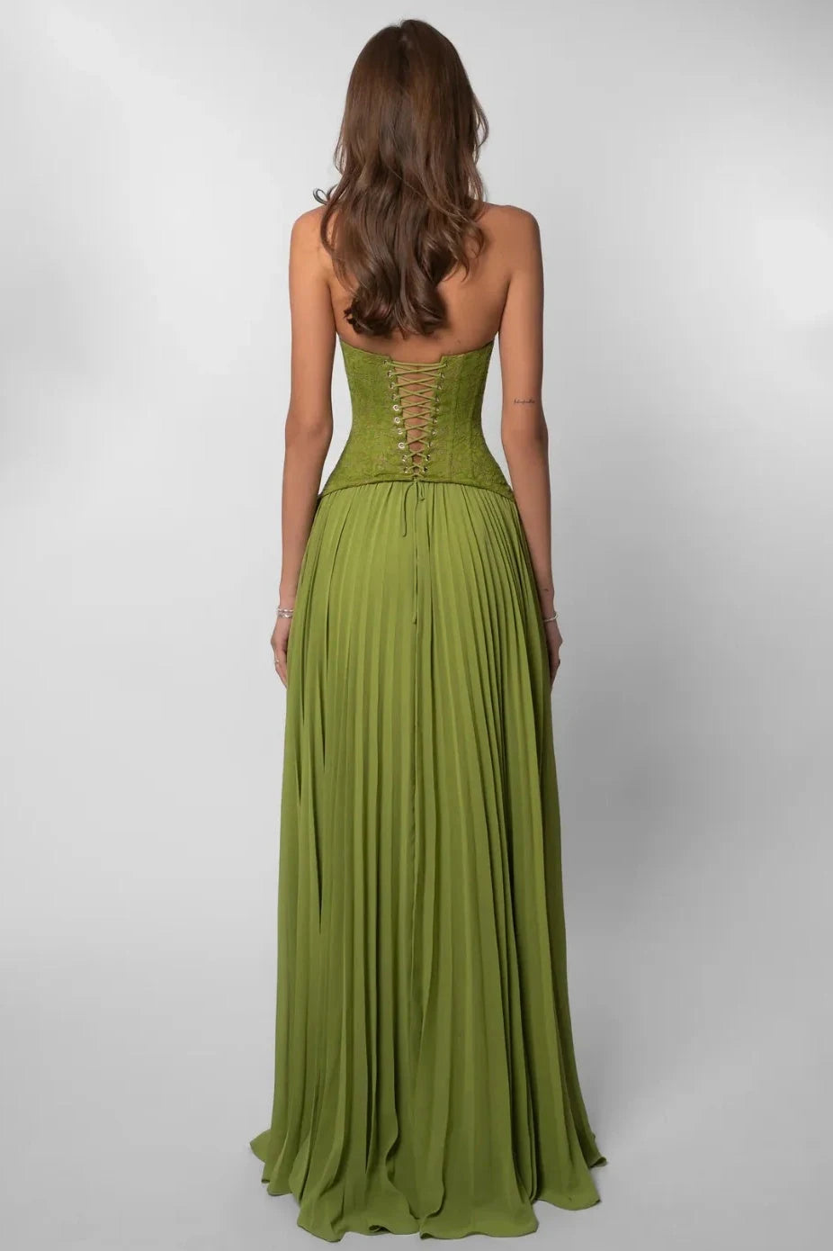 Elegant A-Line Sweetheart Sleeveless Pleated Corset Green Prom Dresses Womens Gown