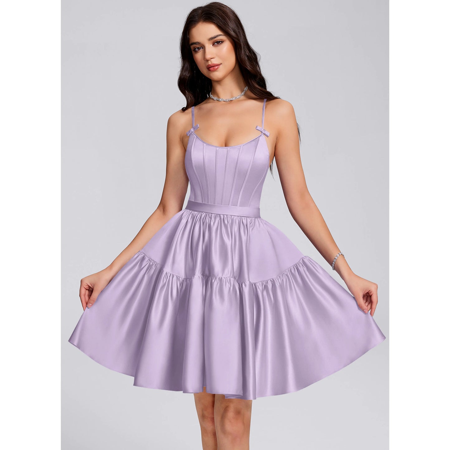 Elegant A-Line Sweetheart Sleeveless Pleated Lace-Up Lavender Short Homecoming Dress