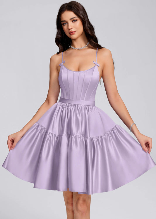 Elegant A-Line Sweetheart Sleeveless Pleated Lace-Up Lavender Short Homecoming Dress