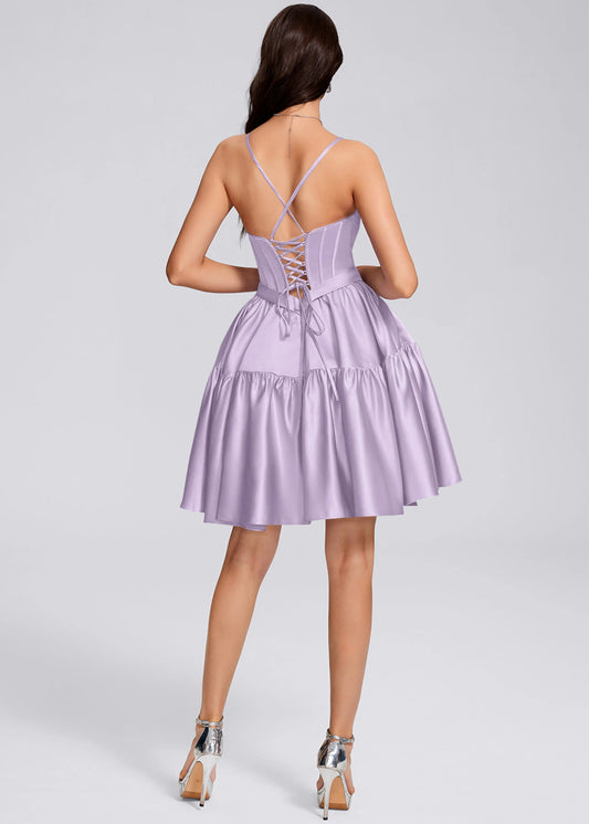Elegant A-Line Sweetheart Sleeveless Pleated Lace-Up Lavender Short Homecoming Dress