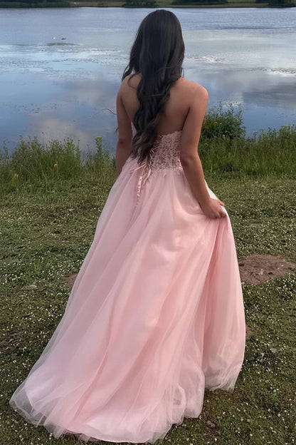 Elegant A-Line Sweetheart Sleeveless Romantic Enchanting Pink Floor-Length Prom Dresses Women's Gown