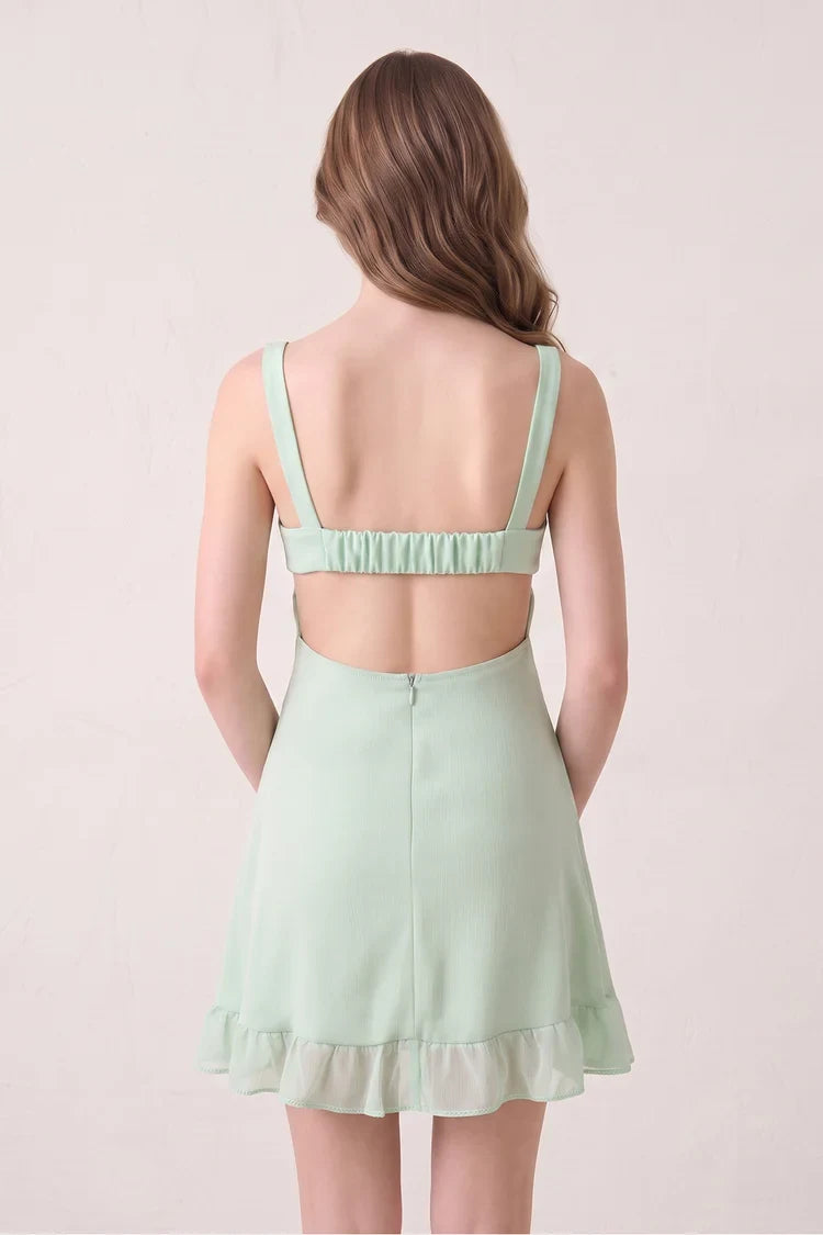 Elegant A-Line Sweetheart Sleeveless Ruffled Cut-Out Mint Green Short Homecoming Dress