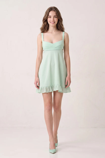 Elegant A-Line Sweetheart Sleeveless Ruffled Cut-Out Mint Green Short Homecoming Dress