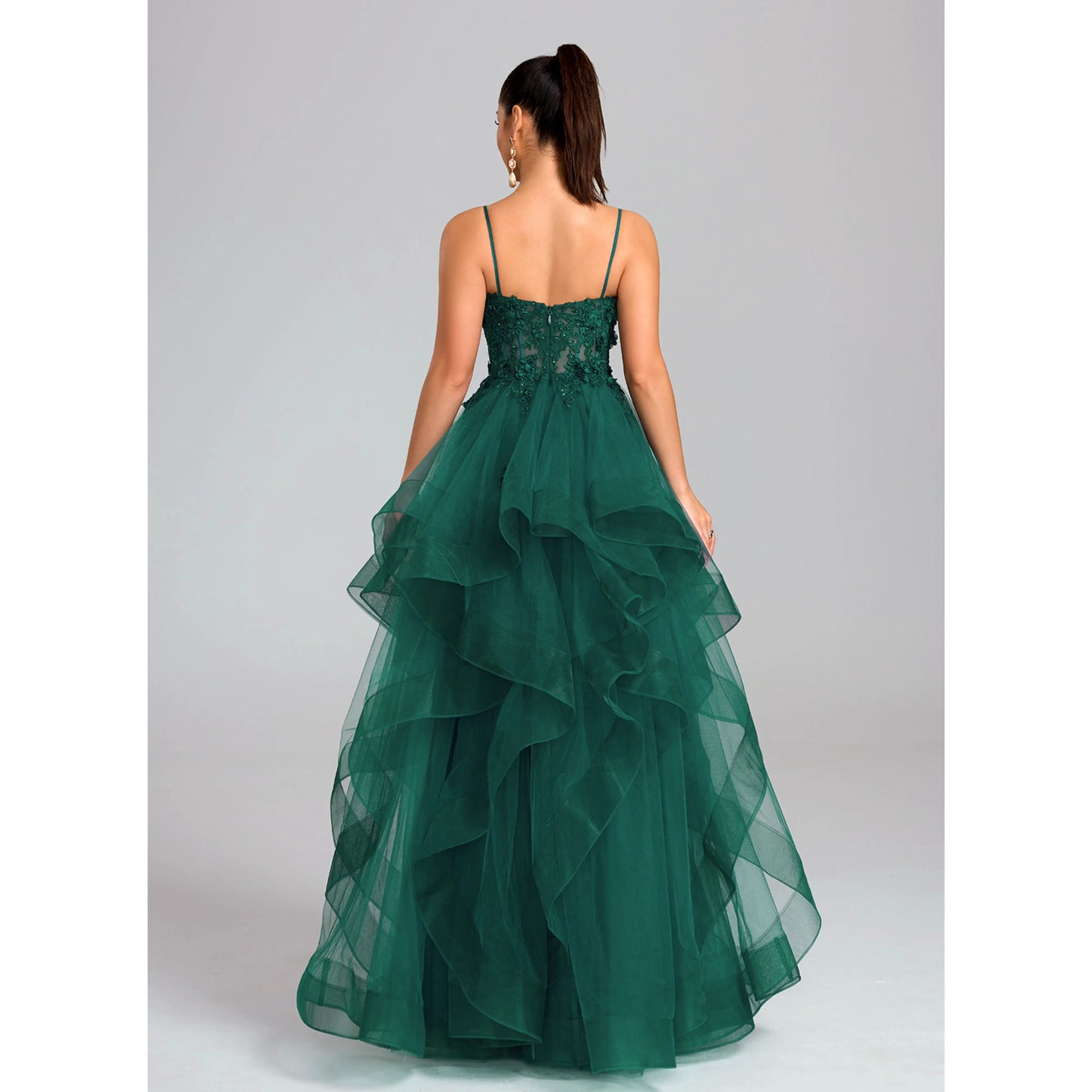 Elegant A-Line Sweetheart Sleeveless Ruffled Embroidered Emerald Green Floor-Length Prom Dress
