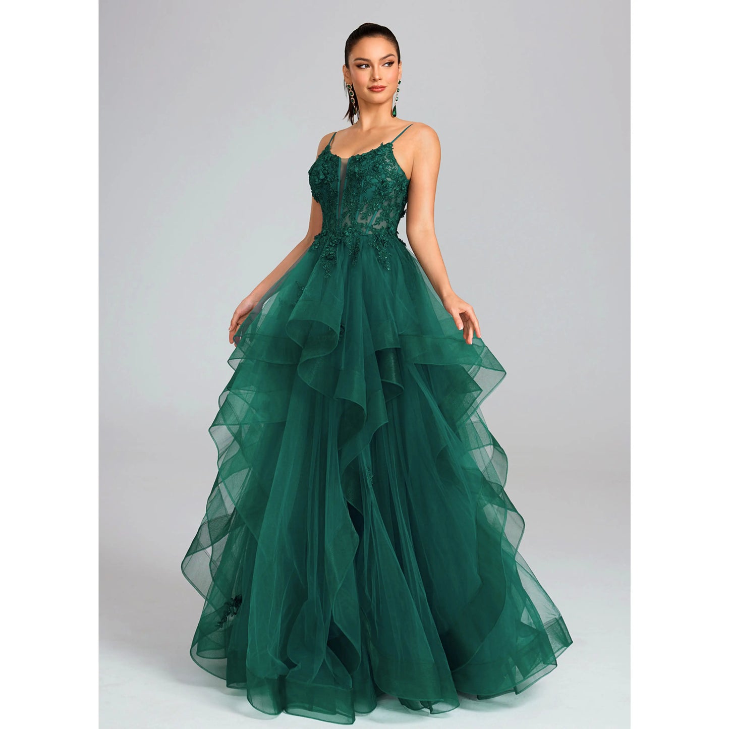 Elegant A-Line Sweetheart Sleeveless Ruffled Embroidered Emerald Green Floor-Length Prom Dress