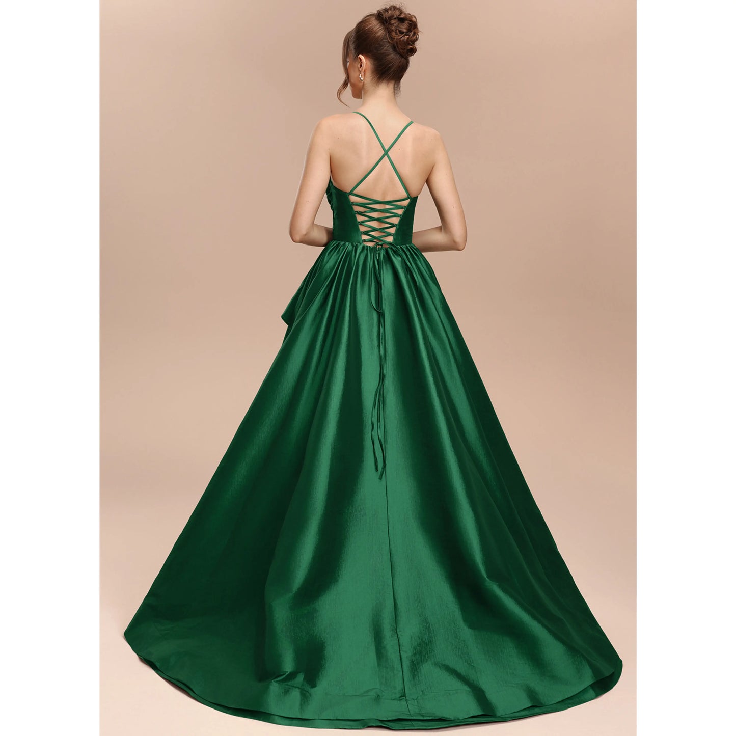 Elegant A-Line Sweetheart Sleeveless Ruffled High-Low Emerald Green Women's Prom Gown