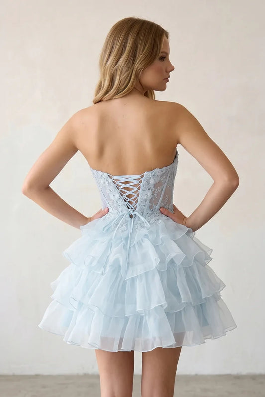 Elegant A-Line Sweetheart Sleeveless Ruffled Sky Blue Short Homecoming dresses