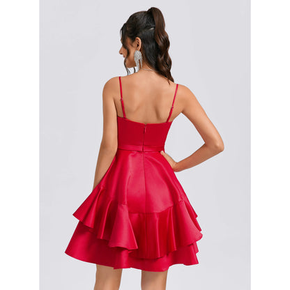 Elegant A-Line Sweetheart Sleeveless Ruffled Tiered Red Short Homecoming Dresses Women's