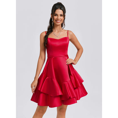 Elegant A-Line Sweetheart Sleeveless Ruffled Tiered Red Short Homecoming Dresses Women's