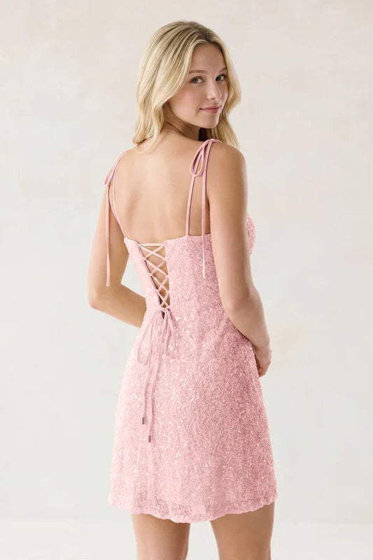 Elegant A-Line Sweetheart Sleeveless Sequin Backless Pink Mini Homecoming dresses