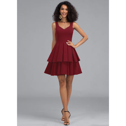 Elegant A-Line Sweetheart Sleeveless Tiered Burgundy Short Homecoming Dress