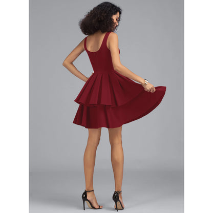 Elegant A-Line Sweetheart Sleeveless Tiered Burgundy Short Homecoming Dress