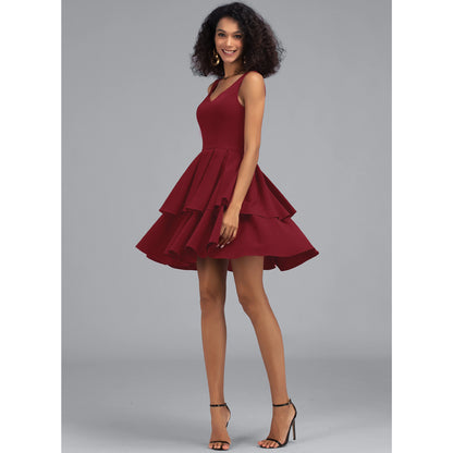 Elegant A-Line Sweetheart Sleeveless Tiered Burgundy Short Homecoming Dress
