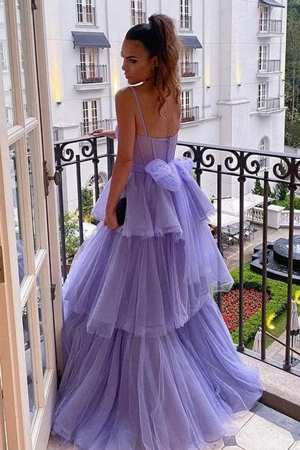 Elegant A-Line Sweetheart Sleeveless Tiered Lavender Floor-Length Prom Dress Women's Gown