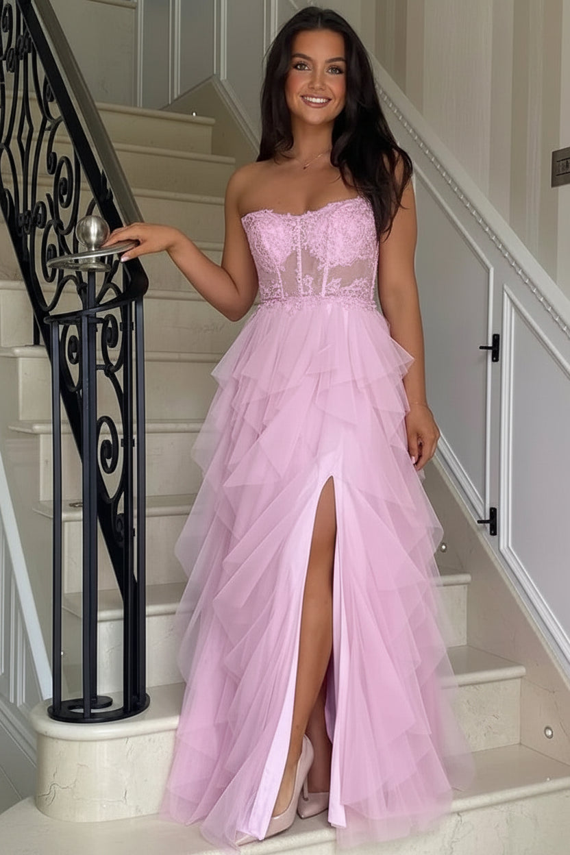 Elegant A-Line Sweetheart Sleeveless Tiered Ruffle Black Long Prom Dress Gown